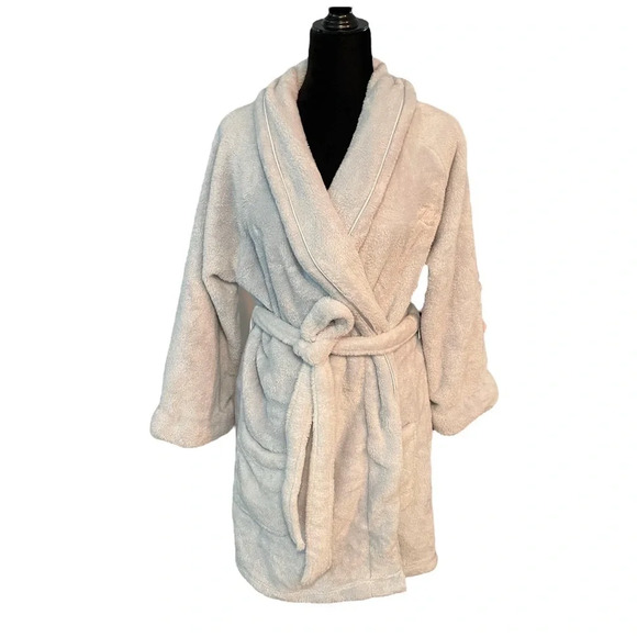 Victoria's Secret Cozy Plush Short Bath Robe Gray Blue - Picture 4 of 8
